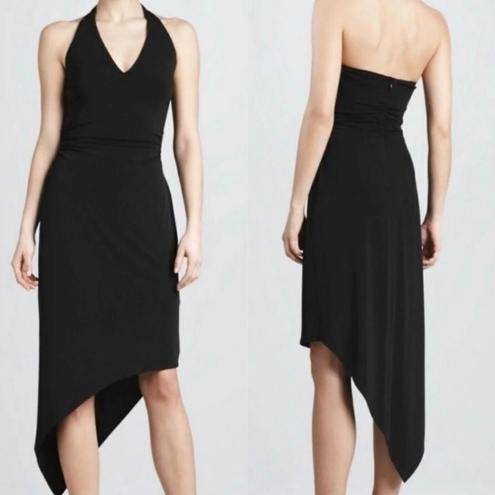 David Meister USA Black Halter Dress with Asymmetrical Hem Size 8